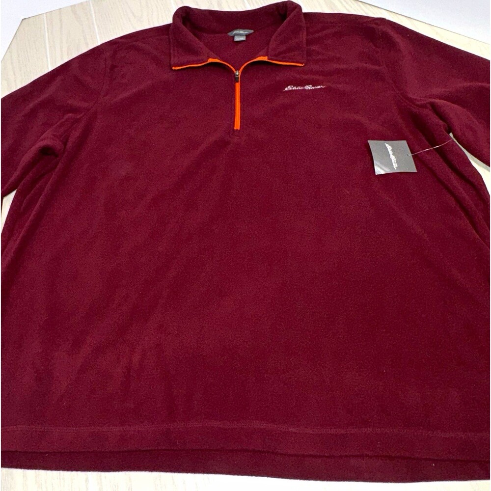 Eddie Bauer Men's Burgundy Fleece 1/4 Zip Pullover Sweater, 2XL New W/Tags